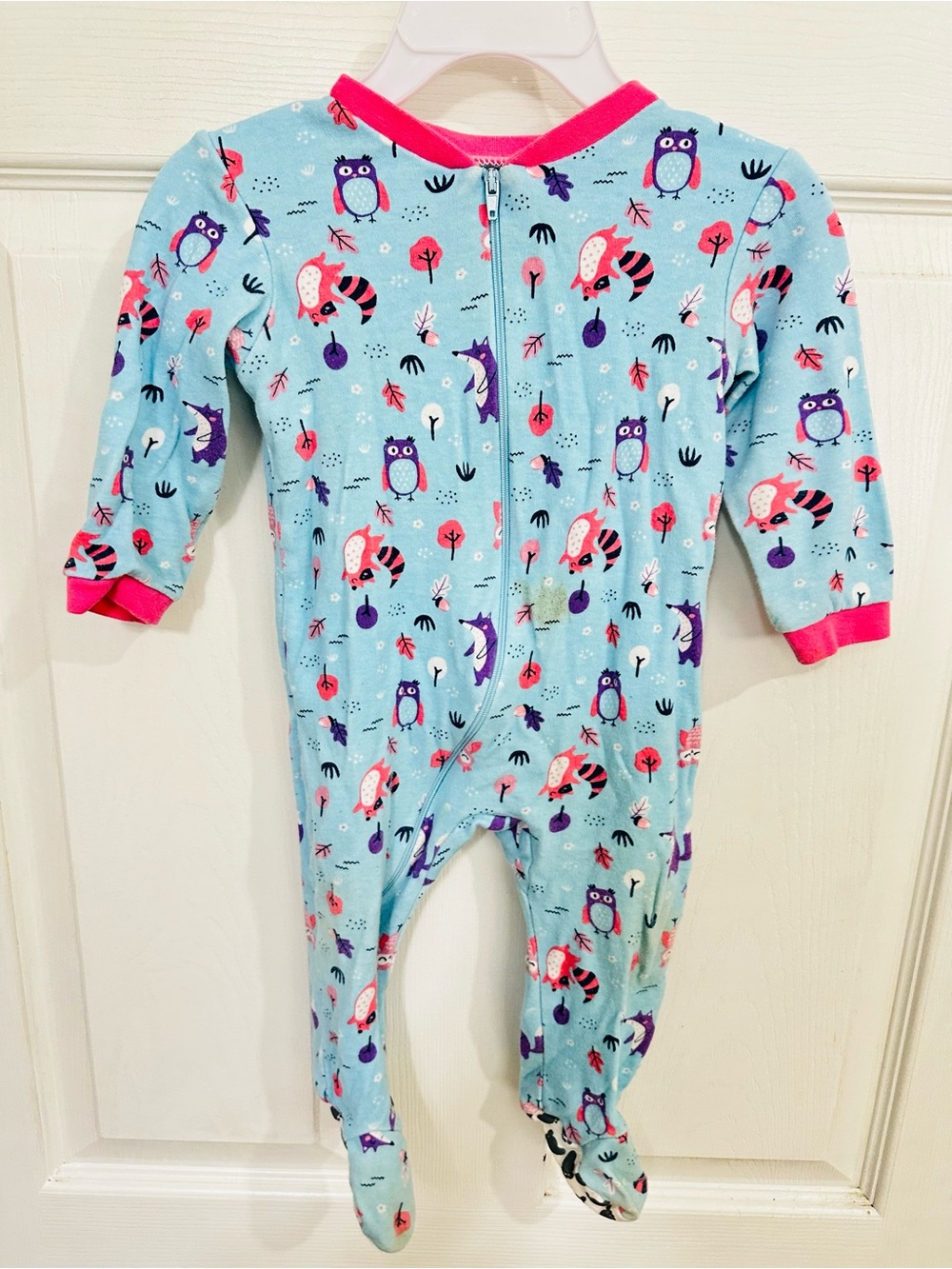 Blue Woodland Animal Print Zip One-Piece Pajamas for Kids